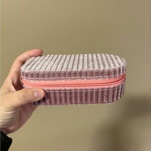 Plush Ribbed Velvet Jewelry Case - Dusty Rose with Pink Zipper